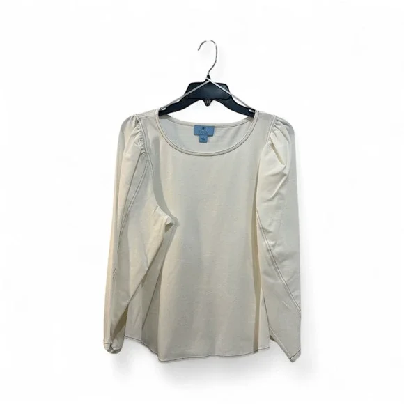 CeCe Women's Ivory Long Sleeve Puff Sleeve Crew Neck Top L - Picture 2 of 4